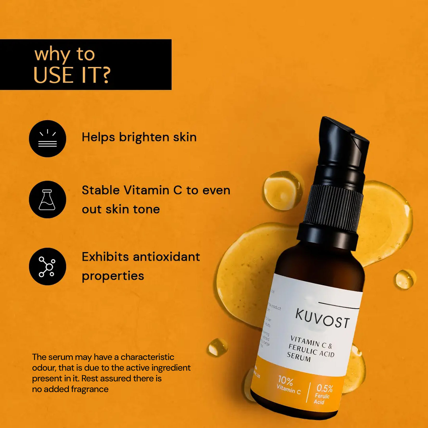 Kuvost® Vitamin C Serum For Face - 10% Vitamin C + 0.5 % Ferulic Acid